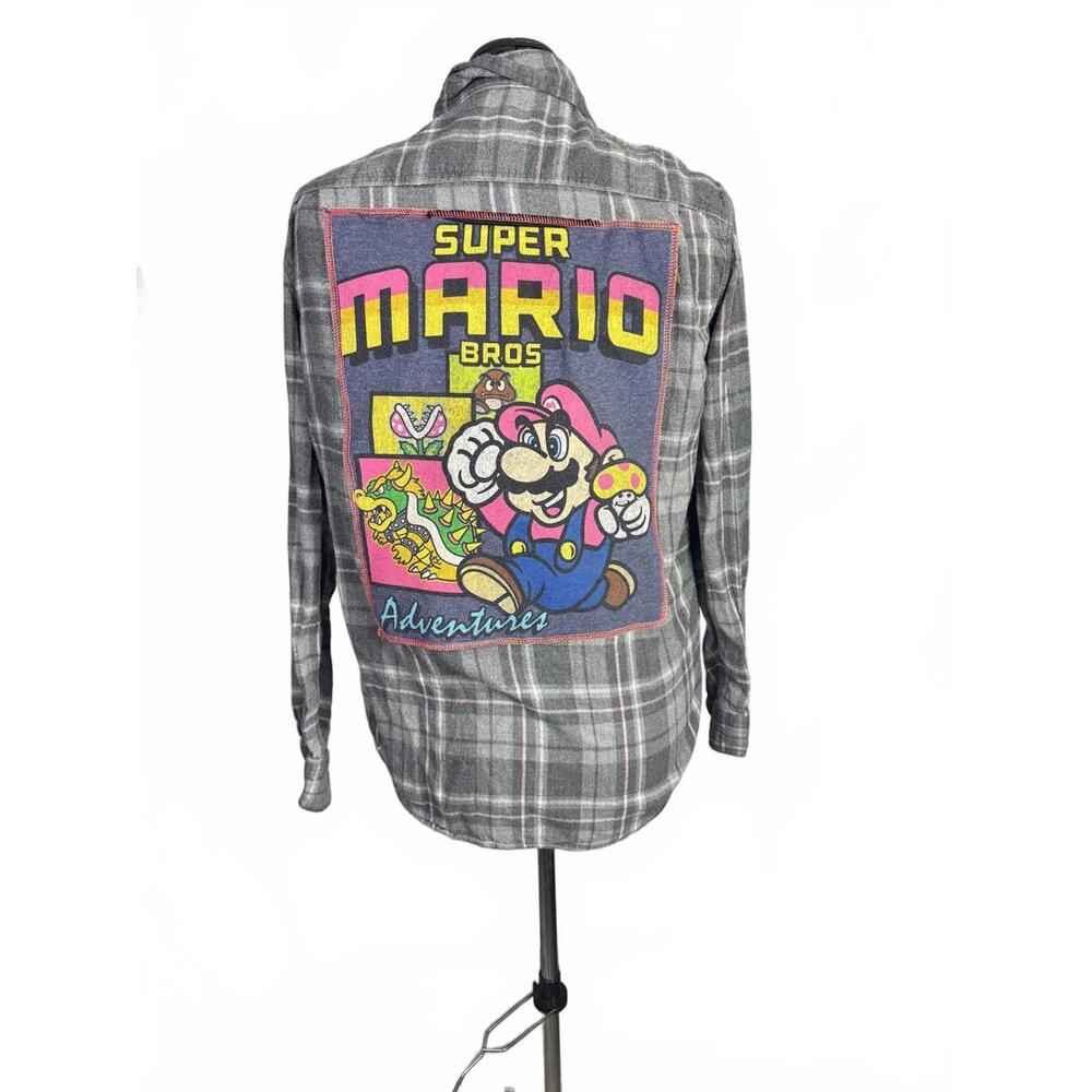 April 25th Flannels – Super Mario Bros‎ Upcycled Plaid Flannel | Unisex M - Picture 2 of 7